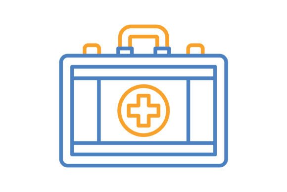 First Aid Kit Blue & Orange Line Icon: Versatile Design Asset