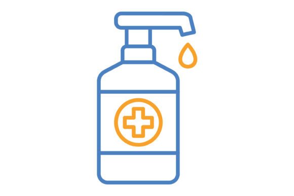 Hand Sanitizer Blue & Orange Line Icon: Your Versatile Design Asset